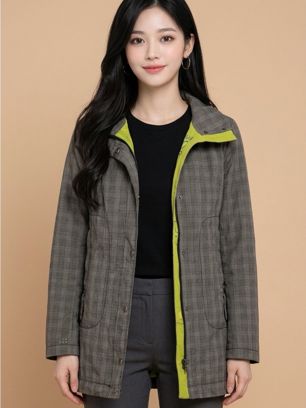 Soia & Kyo Spring Sporty Fall Beige Brown Plaid Light Jacket size S/M
